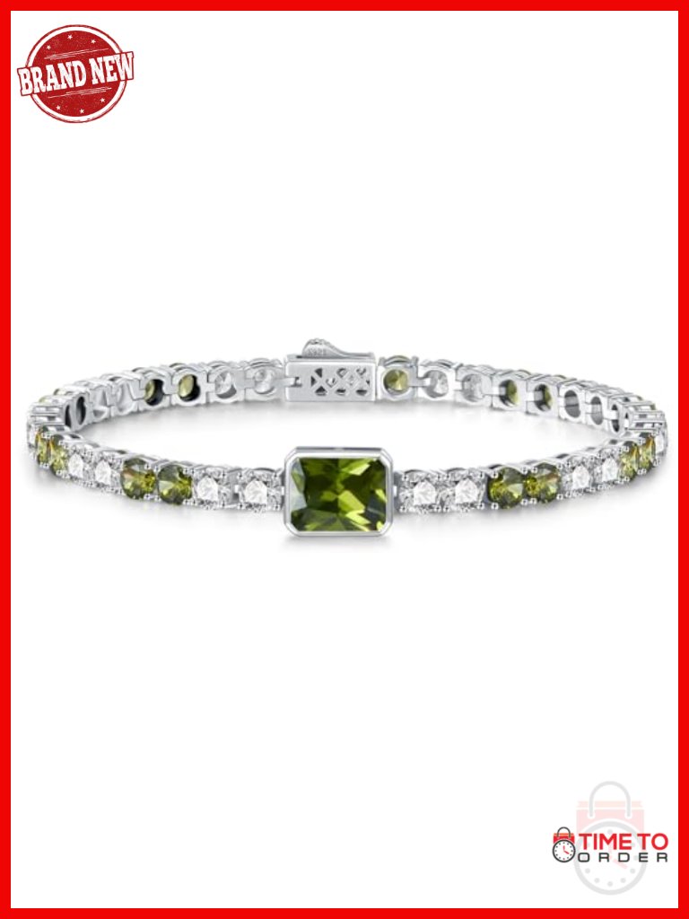 Sterling Silver Birthstone Tennis Bracelet 7 Inch Spring Clasp